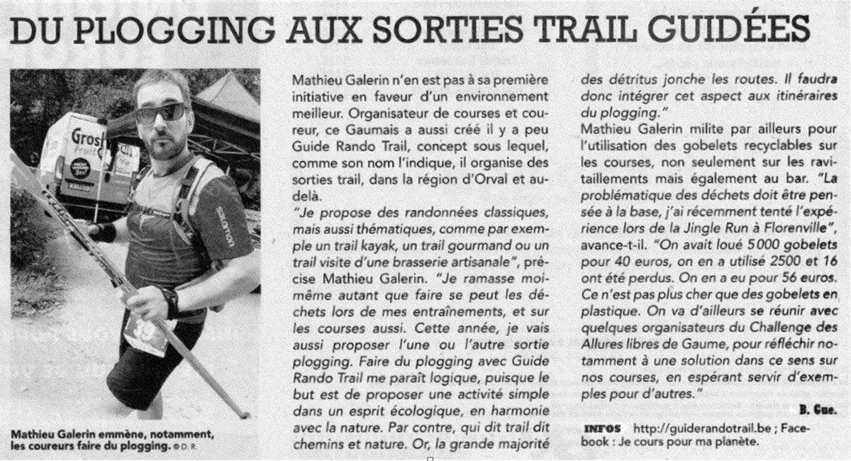Article de presse : Du plogging aux sorties trail guidées, à propos de Mathieu Galerin et Guide Rando Trail